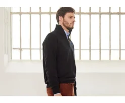 Jersey de hombre de lana con cuello con cremallera Negro Kenneth-Bexley Hot