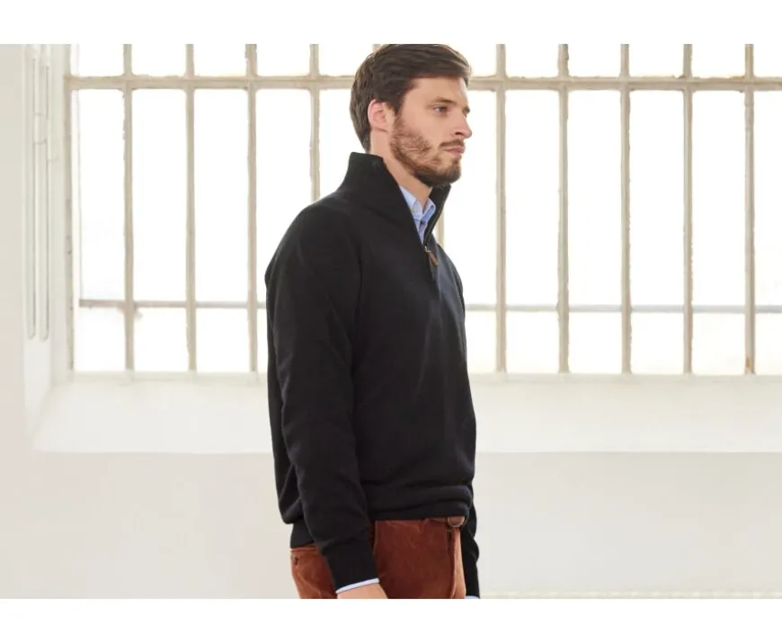 Jersey de hombre de lana con cuello con cremallera Negro Kenneth-Bexley Hot