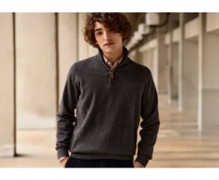 Jersey de hombre de lana con cuello con cremallera Gris Antracita moteado Kenneth-Bexley Fashion