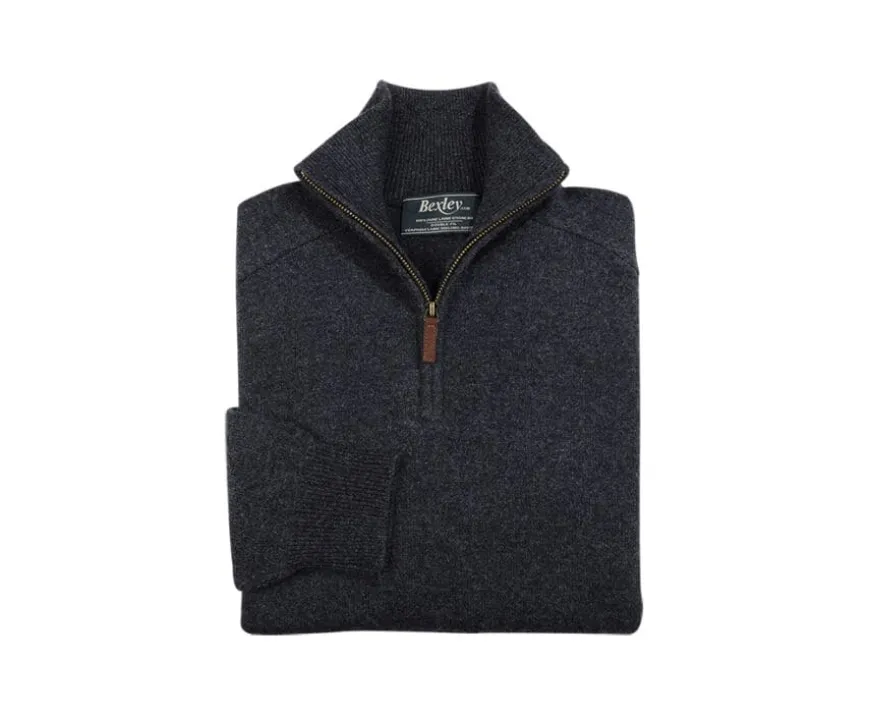 Jersey de hombre de lana con cuello con cremallera Gris Antracita moteado Kenneth-Bexley Fashion