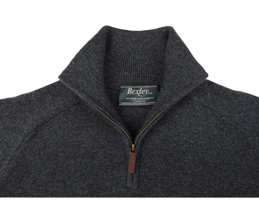 Jersey de hombre de lana con cuello con cremallera Gris Antracita moteado Kenneth-Bexley Fashion
