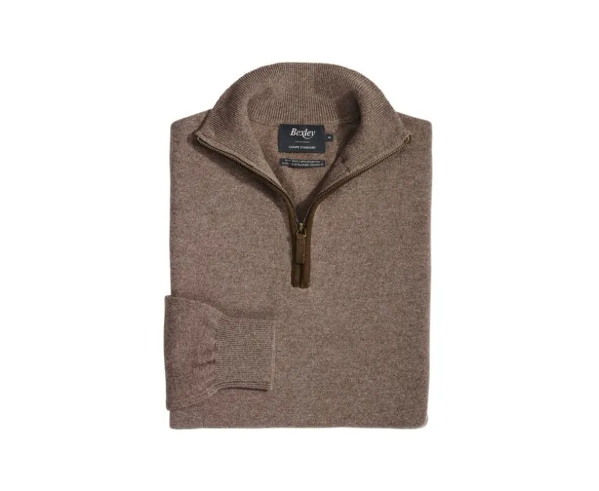 Jersey de hombre de lana con cuello con cremallera Marrón moteado Keithy-Bexley Online