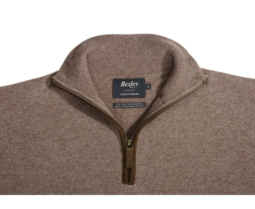 Jersey de hombre de lana con cuello con cremallera Marrón moteado Keithy-Bexley Online