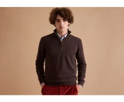 Jersey de hombre de lana con cuello con cremallera Chocolate oscuro Keithy-Bexley Discount