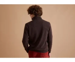 Jersey de hombre de lana con cuello con cremallera Chocolate oscuro Keithy-Bexley Discount