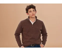 Jersey de hombre de lana con cuello de cremallera Chocolate moteado Kenneth-Bexley Fashion