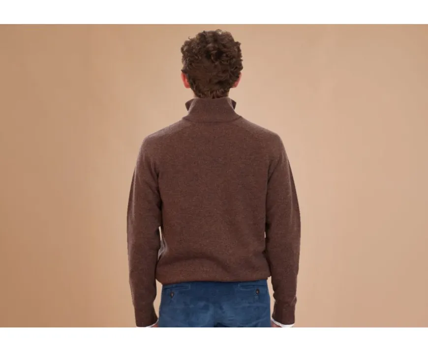 Jersey de hombre de lana con cuello de cremallera Chocolate moteado Kenneth-Bexley Fashion