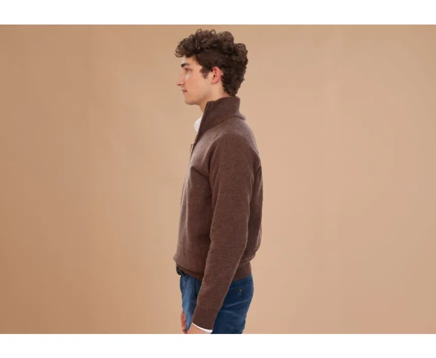Jersey de hombre de lana con cuello de cremallera Chocolate moteado Kenneth-Bexley Fashion