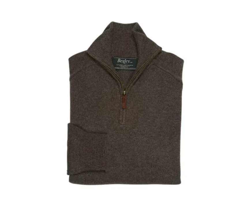 Jersey de hombre de lana con cuello de cremallera Chocolate moteado Kenneth-Bexley Fashion