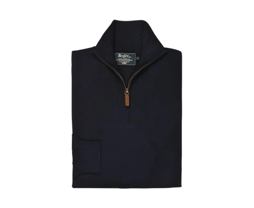 Jersey de hombre fino de algodón Pima/cachemira con cremallera en el cuello Azul marino Vlad-Bexley New