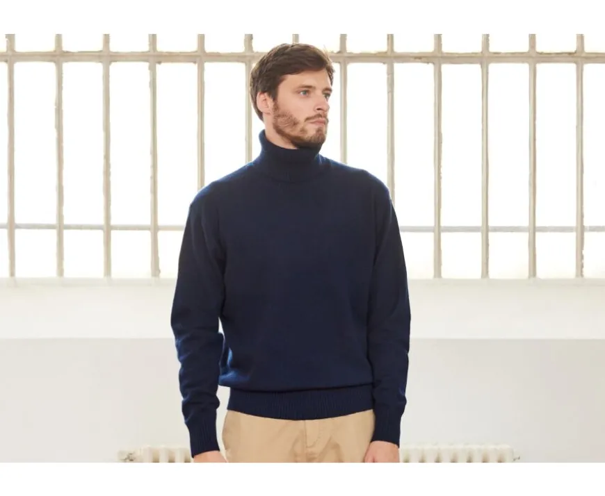 Jersey de lana con cuello alto para hombre Azul Marino Kenneric-Bexley Shop