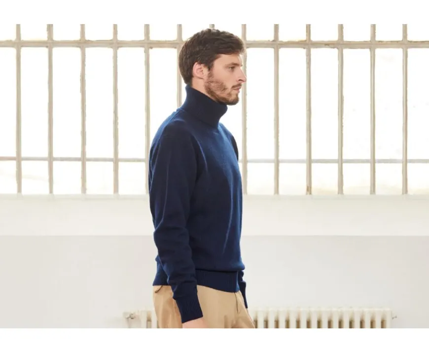 Jersey de lana con cuello alto para hombre Azul Marino Kenneric-Bexley Shop
