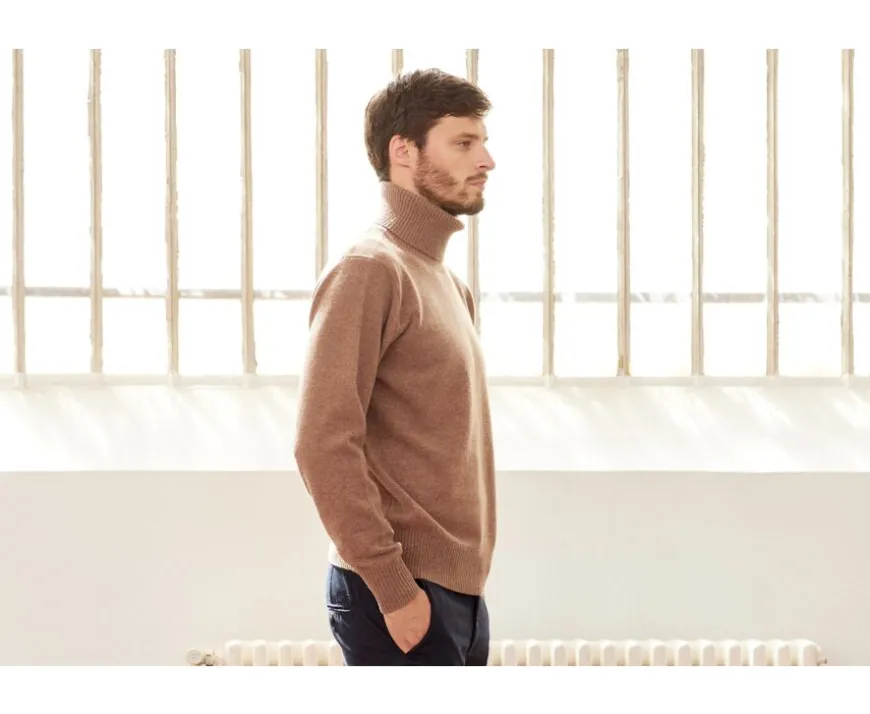 Jersey de lana con cuello alto para hombre Marrón moteado Kenneric-Bexley Shop