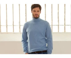 Jersey de lana con cuello alto hombre Azul Moteado Emeric-Bexley Shop