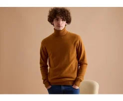Jersey de lana con cuello alto hombre Mostaza Emeric-Bexley Fashion