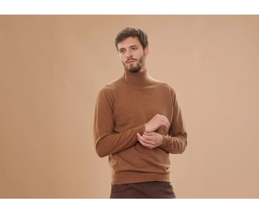 Jersey de lana con cuello alto hombre Avellana Moteado Emeric-Bexley Flash Sale