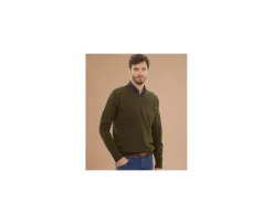 Jersey de lana con cuello de pico para hombre Verde Elian-Bexley Sale