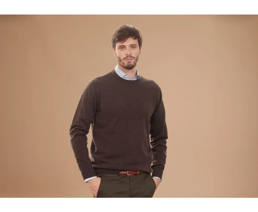 Jersey de lana con cuello redondo Chocolate Oscuro de hombre Conan-Bexley Online