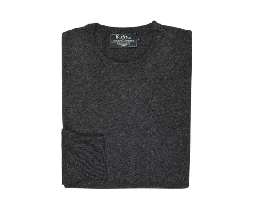 Jersey de lana con cuello redondo Gris Antracita moteado para hombre Conan-Bexley Shop
