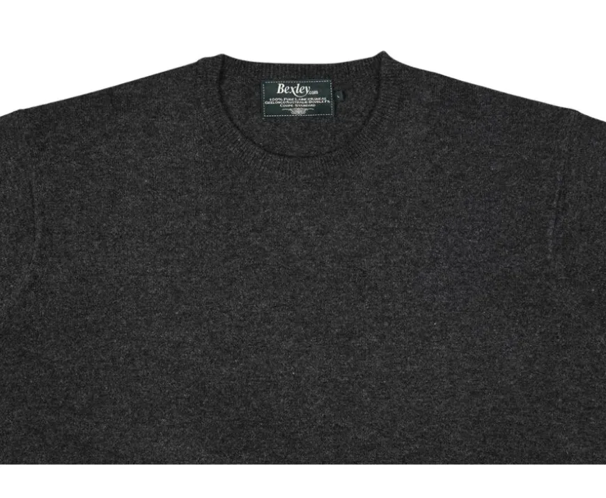 Jersey de lana con cuello redondo Gris Antracita moteado para hombre Conan-Bexley Shop