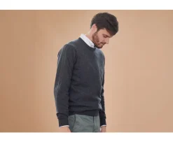 Jersey de lana con cuello redondo Gris Antracita moteado para hombre Conan-Bexley Shop