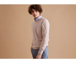 Jersey de lana con cuello redondo Beis claro Conan-Bexley Sale