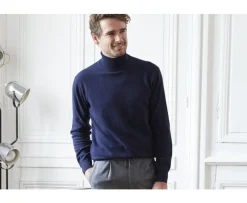 Jersey de lana con cuello vuelto para hombre Navy Emeric-Bexley Store
