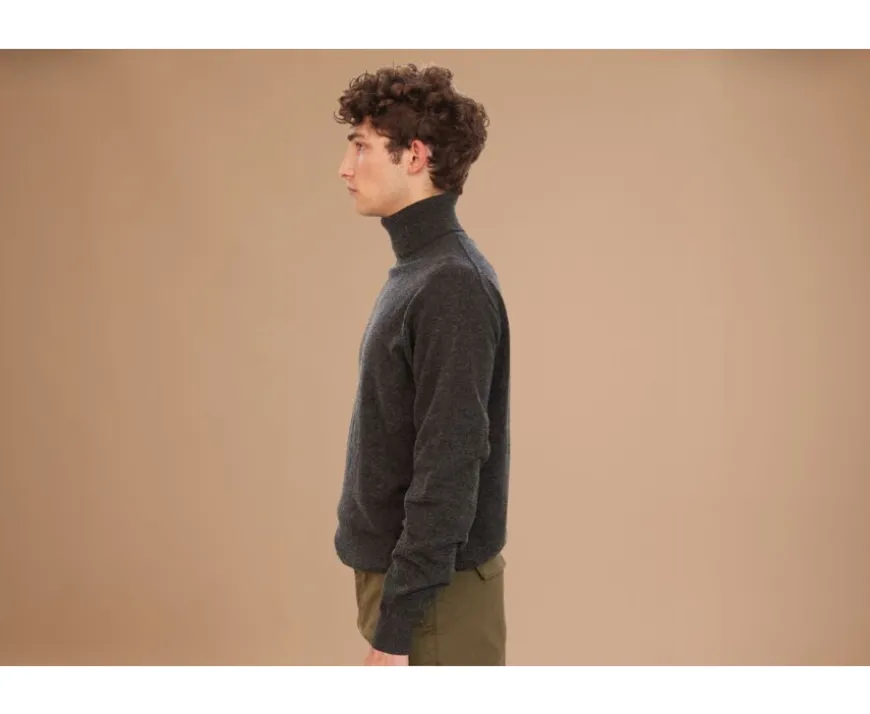 Jersey de lana con cuello vuelto para hombre Gris Antracita moteado Emeric-Bexley Hot