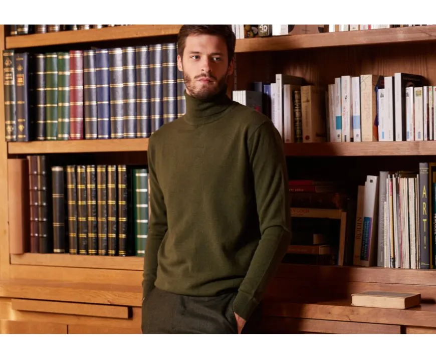 Jersey de lana con cuello vuelto hombre Verde Emeric-Bexley Best Sale
