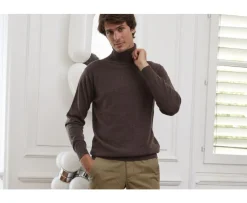 Jersey de lana con cuello vuelto hombre Marrón Emeric-Bexley Cheap