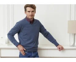 Jersey de lana hombre con cuello de pico Azul petróleo Elian-Bexley Hot