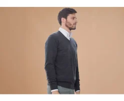 Jersey de lana hombre con cuello En V Gris Antracita moteado Elian-Bexley Best Sale