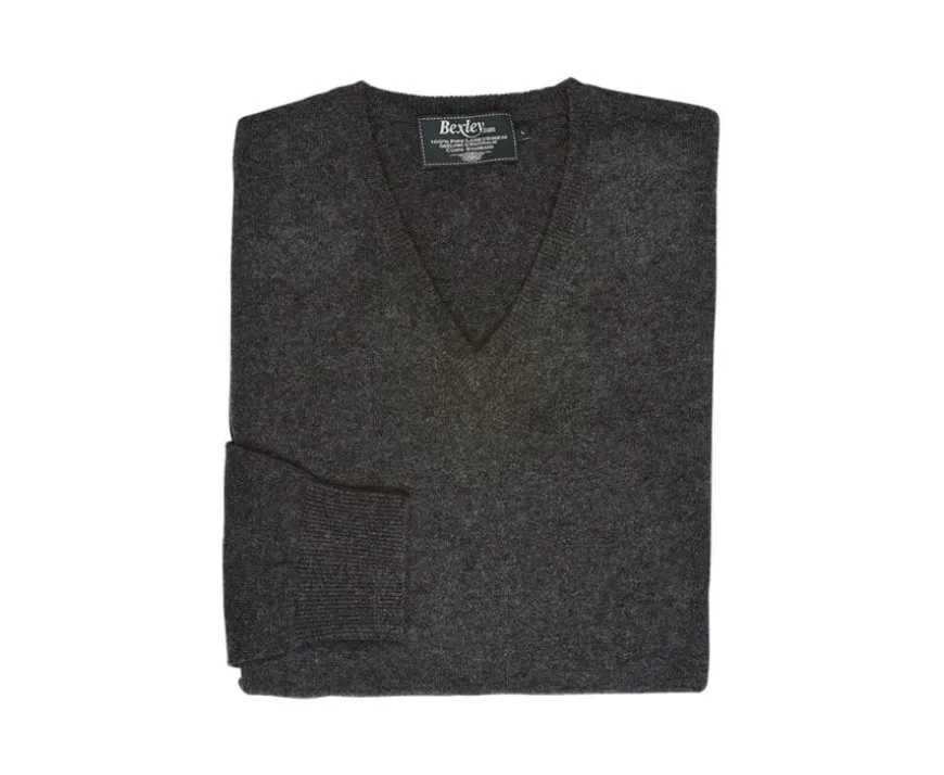 Jersey de lana hombre con cuello En V Gris Antracita moteado Elian-Bexley Best Sale