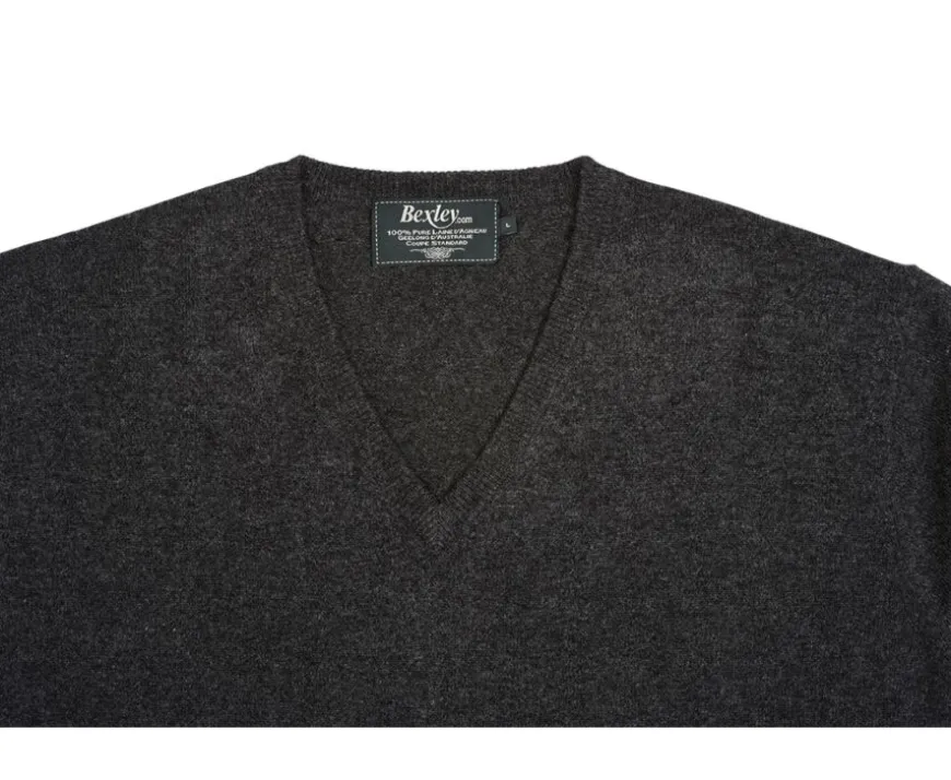 Jersey de lana hombre con cuello En V Gris Antracita moteado Elian-Bexley Best Sale