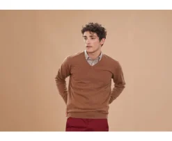 Jersey de lana hombre con cuello en V Avellana Moteado Elian-Bexley Discount