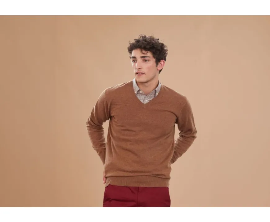 Jersey de lana hombre con cuello en V Avellana Moteado Elian-Bexley Discount