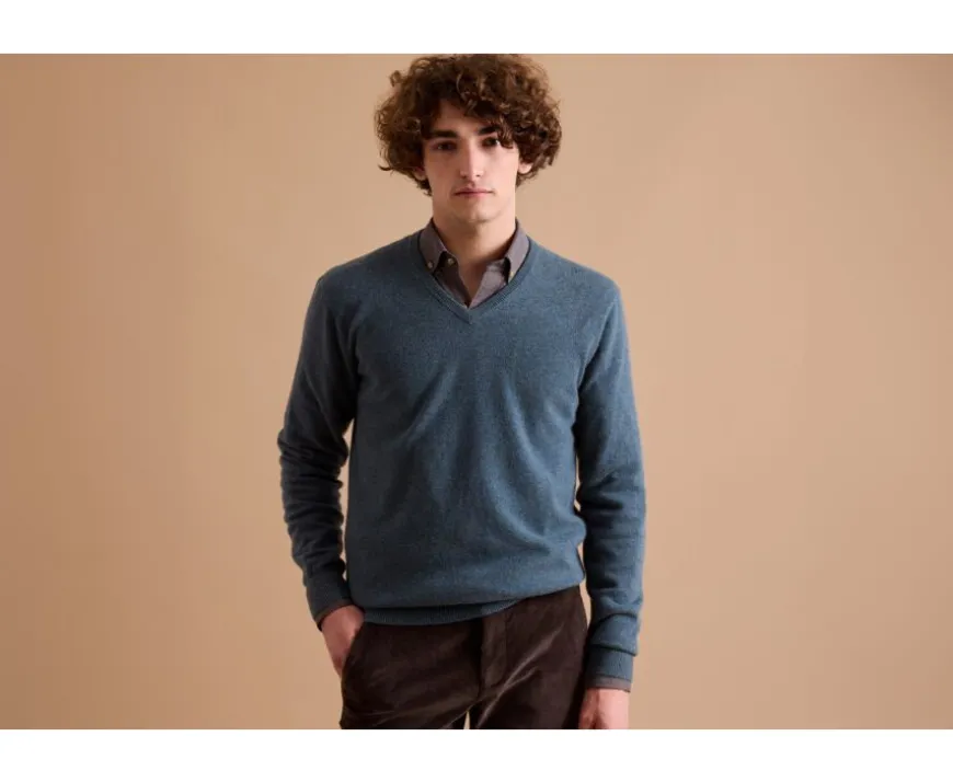 Jersey de lana hombre con cuello en V Verde Moteado Elian-Bexley Fashion