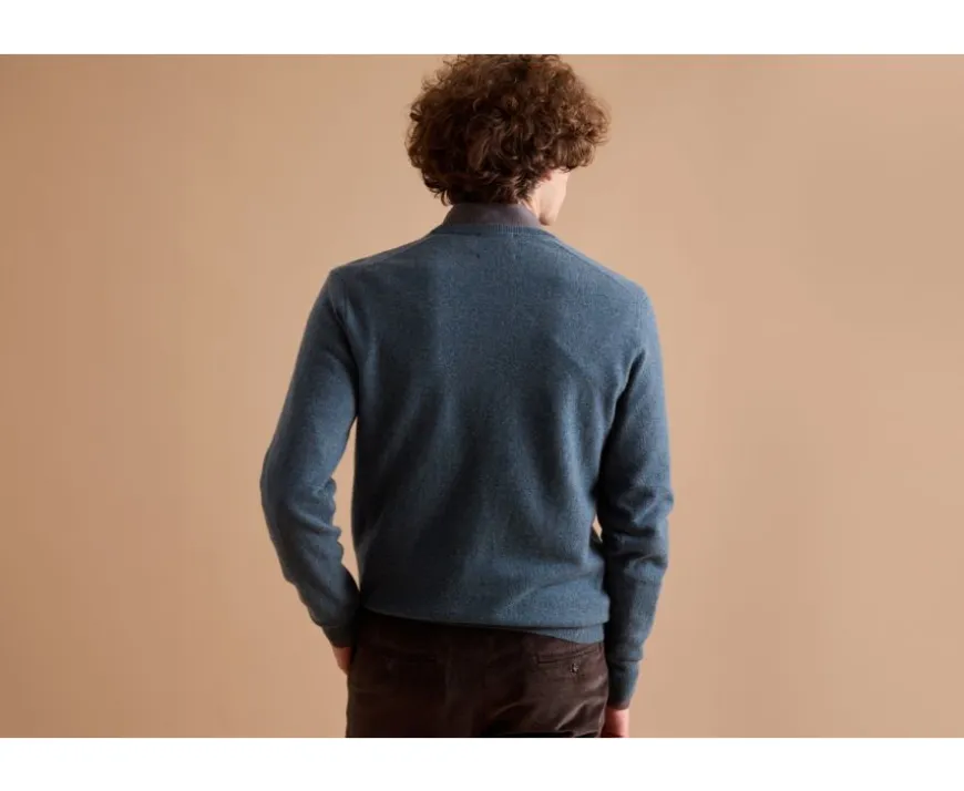 Jersey de lana hombre con cuello en V Verde Moteado Elian-Bexley Fashion