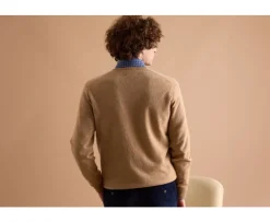Jersey de lana hombre con cuello en V Beis Oscuro Moteado Elian-Bexley Cheap