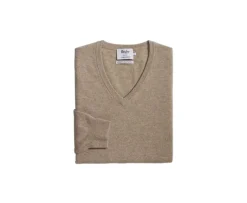 Jersey de lana hombre con cuello en V Beis Oscuro Moteado Elian-Bexley Cheap