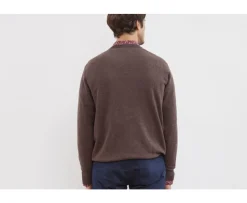 Jersey de lana para hombre con cuello en V Marrón Elian-Bexley Cheap