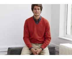 Jersey de lana para hombre con cuello en V Rojo ámbar Elian-Bexley Best Sale