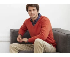 Jersey de lana para hombre con cuello en V Rojo ámbar Elian-Bexley Best Sale