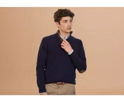 Jersey de lana para hombre con cuello alto abotonado Navy Kiltan-Bexley Online