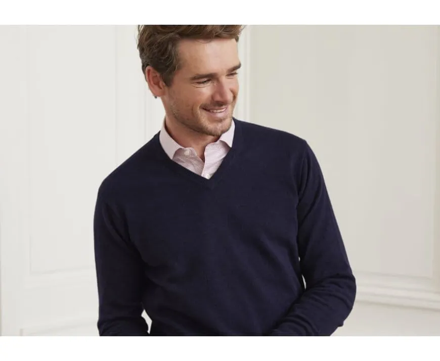 Jersey de lana para hombre con cuello de pico Azul marino Elian-Bexley Outlet