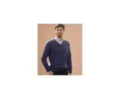 Jersey de lana para hombre con cuello de pico Azul oscuro moteado Elian-Bexley Discount