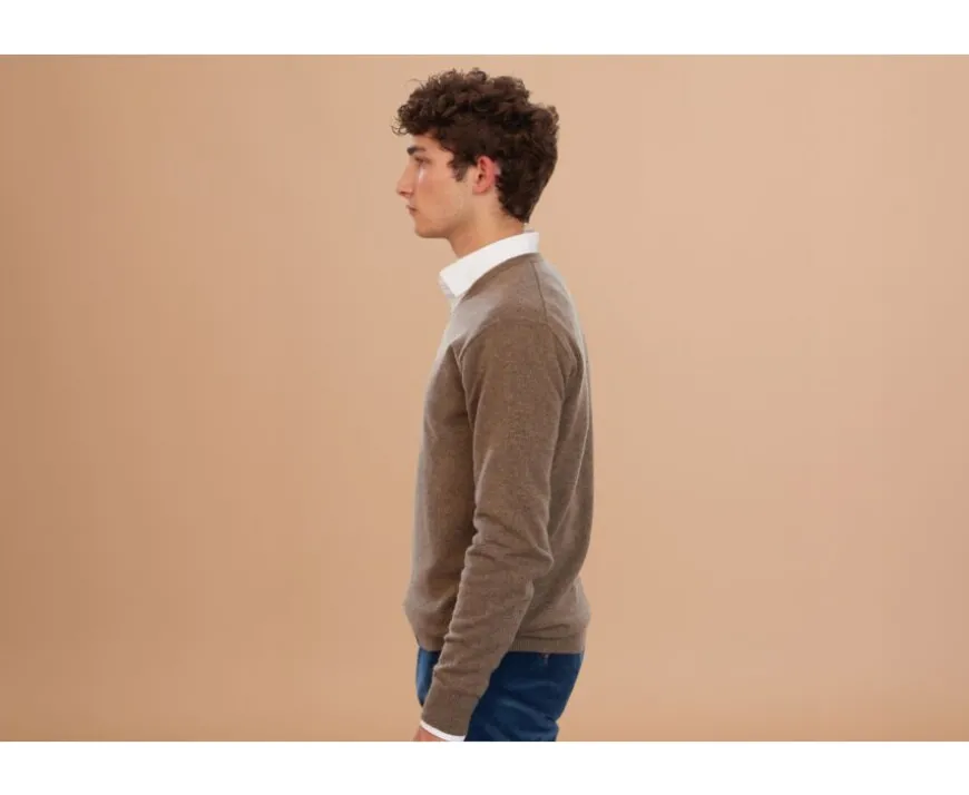 Jersey de lana para hombre con cuello de pico Topo Gris moteado Elian-Bexley Shop