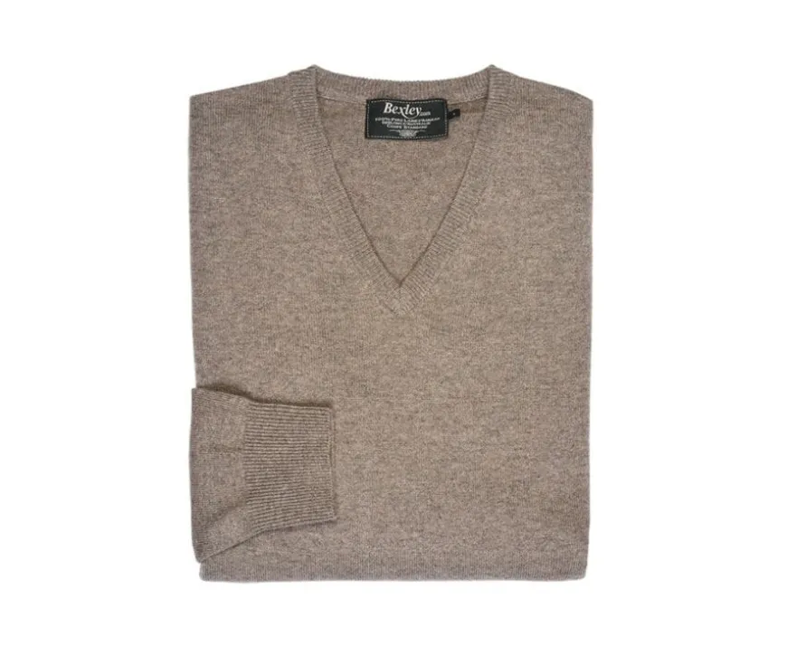 Jersey de lana para hombre con cuello de pico Topo Gris moteado Elian-Bexley Shop