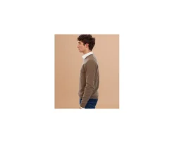 Jersey de lana para hombre con cuello de pico Topo Gris moteado Elian-Bexley Shop