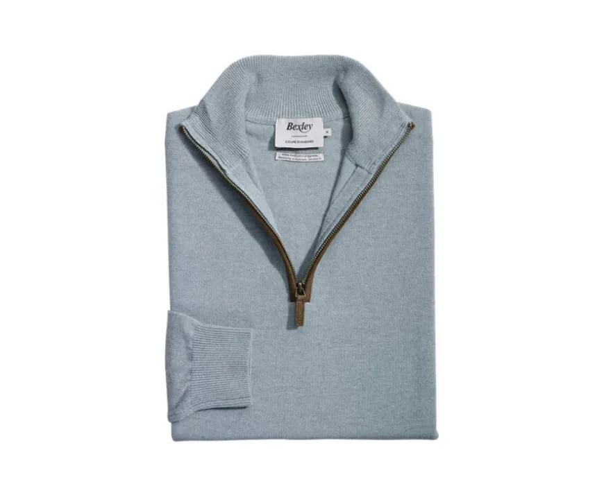 Jersey de lana para hombre con cuello cremallera Verde Eucalipto Keithy-Bexley Online